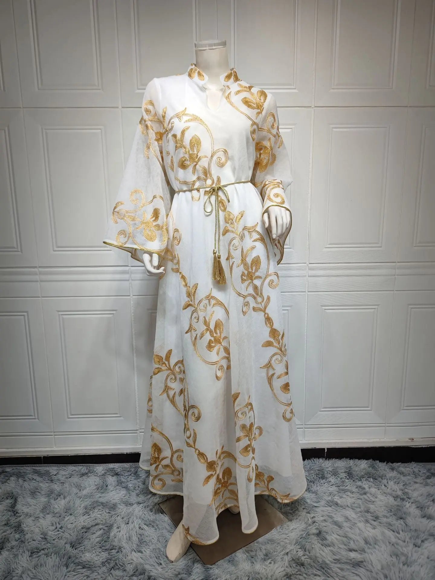 Arab Dubai Embroidered Mesh Dress European Muslim Party Dinner FashionÂ