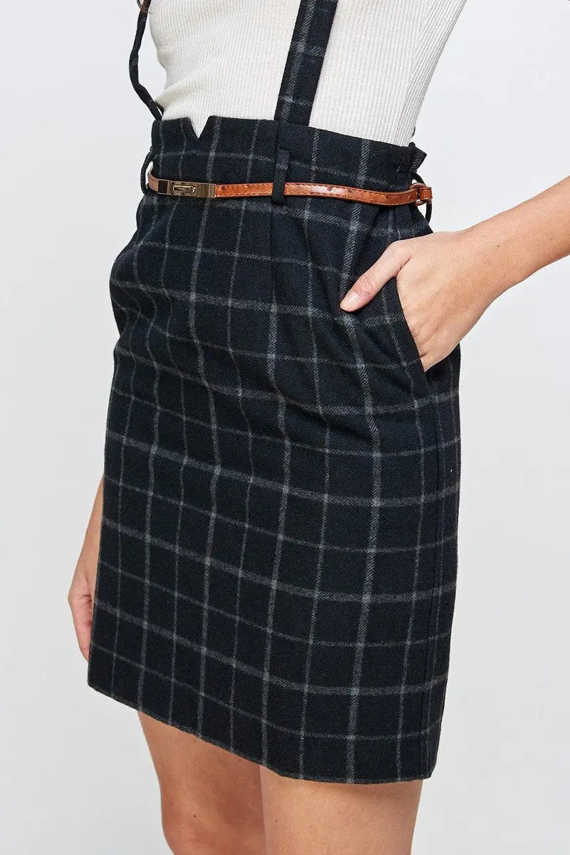 Plaid Suspender Skirt with Belt DetailÂ