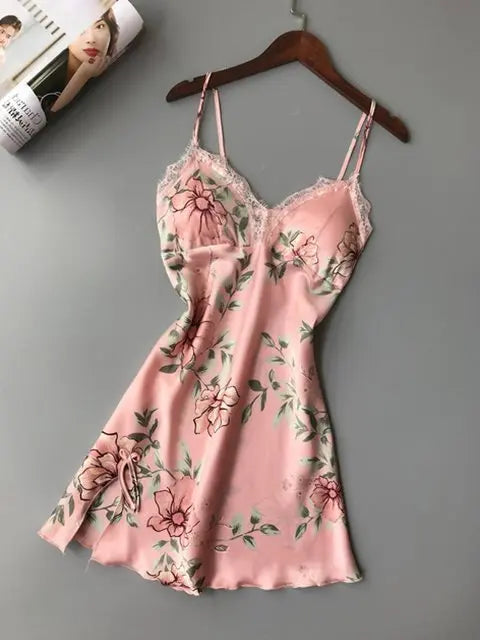 Robe Underwear women's night dress lace sleepwear Silk SatinÂ