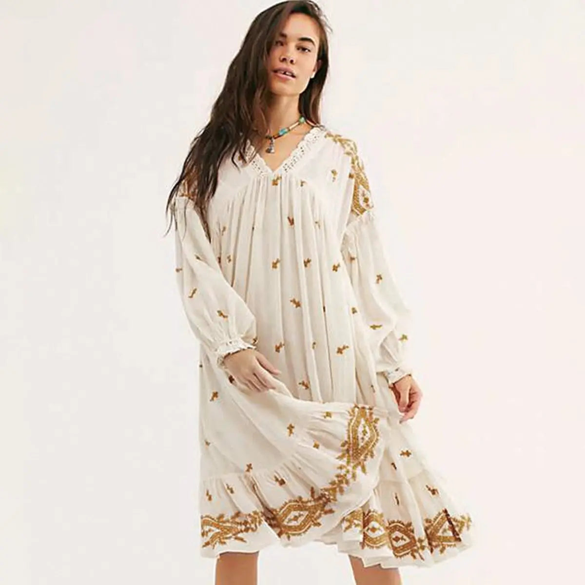 Full body exquisite embroidery V-neck skirtÂ
