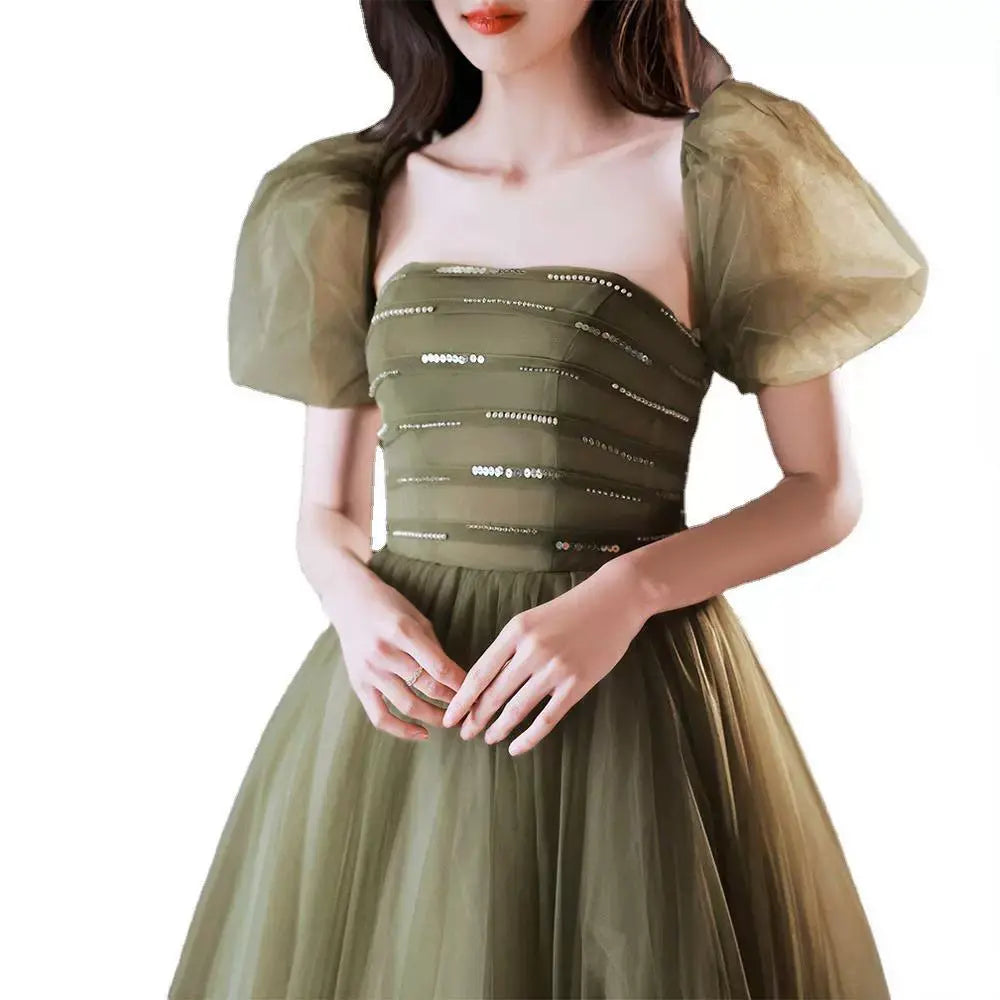 Women's Mori Style Evening Wear Fairy Temperamental Green Slim FitÂ