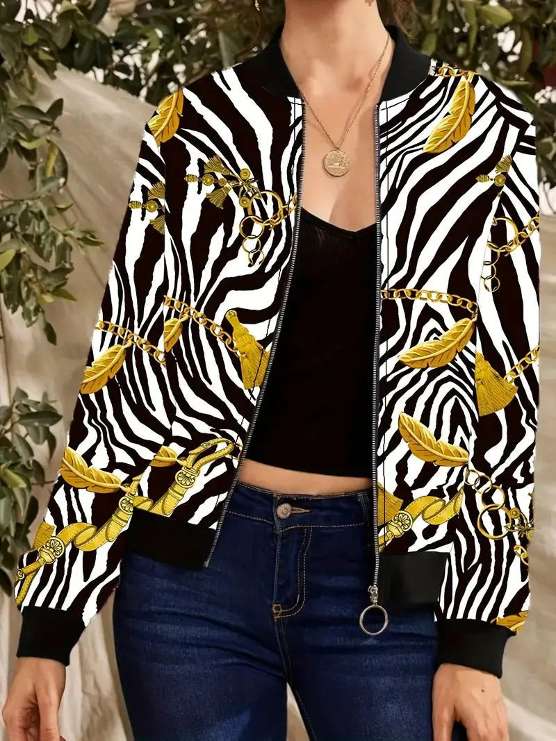 Loose Casual Thin Workwear Line Printed Jacket TopÂ