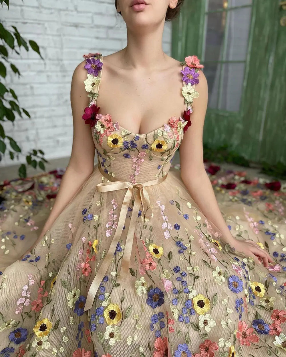 Sevintage Exquisite 3D Flowers Prom Dresses SweetheartÂ