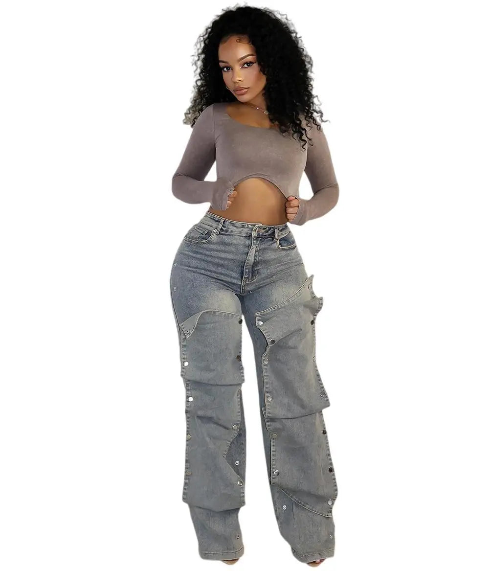 Women's Button High Waist Straight JeansÂ