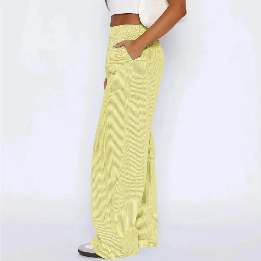 Striped Trousers With Pockets Ins Fashion Casual Wide Leg Straight Pants For Women Clothing