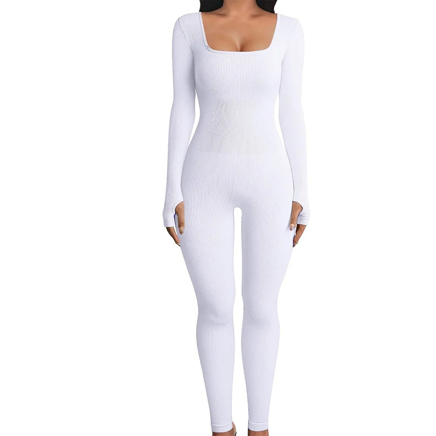 Women's Yoga Sports Fitness Jumpsuit Workout Long Sleeve Square Collar ClothingÂ