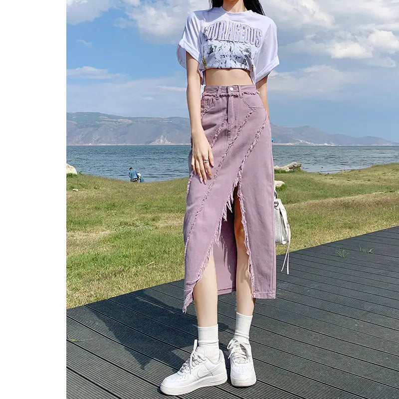 High Waist Slimming Mid-length A- Line Sheath Split SkirtÂ