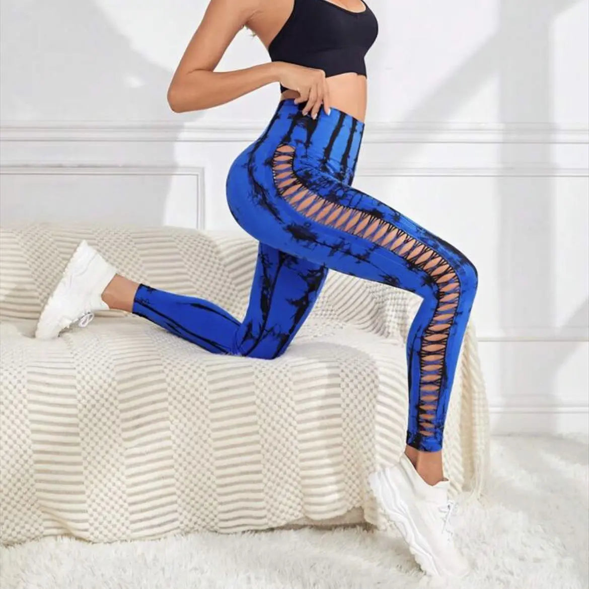 Hollow Tie Dye Printed Yoga Pants High Waist Butt Lift Seamless Sports Gym Fitness Leggings Slim Pants For Women Tight TrousersÂ