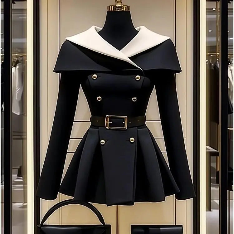 Black Waist Trimming Coat Top AutumnÂ