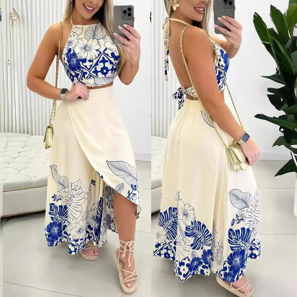 Tropical Printing Casual Women's Coat Skirt SuitÂ