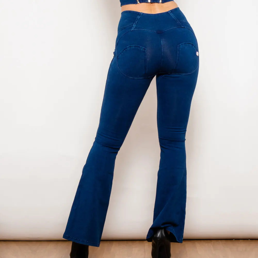 Shascullfites Melody Dark Blue Flared Lift Jeggings Button Up Jeans Bum Lift Jeans High Waist Flare Jeans WomenÂ