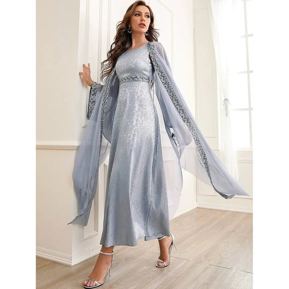 Autumn Muslim New Middle East Dubai Arab Abaya Embroidery Set Female SideÂ