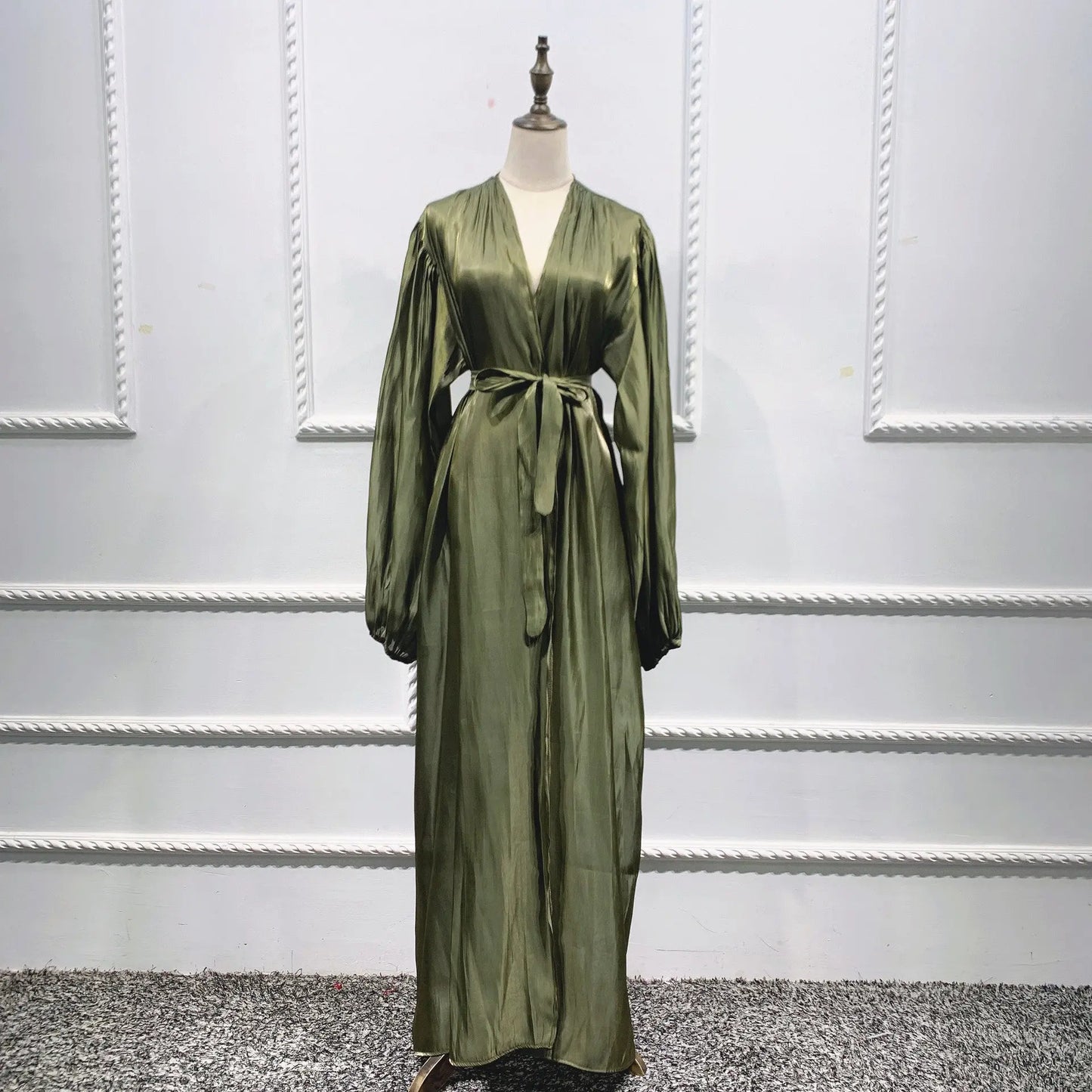 Eid Muslim Abaya Dress Kimono For Women Fashion Shining Silklike Summer Abayas Cardigan Puff Sleeve Dubai Turkey ClothesÂ