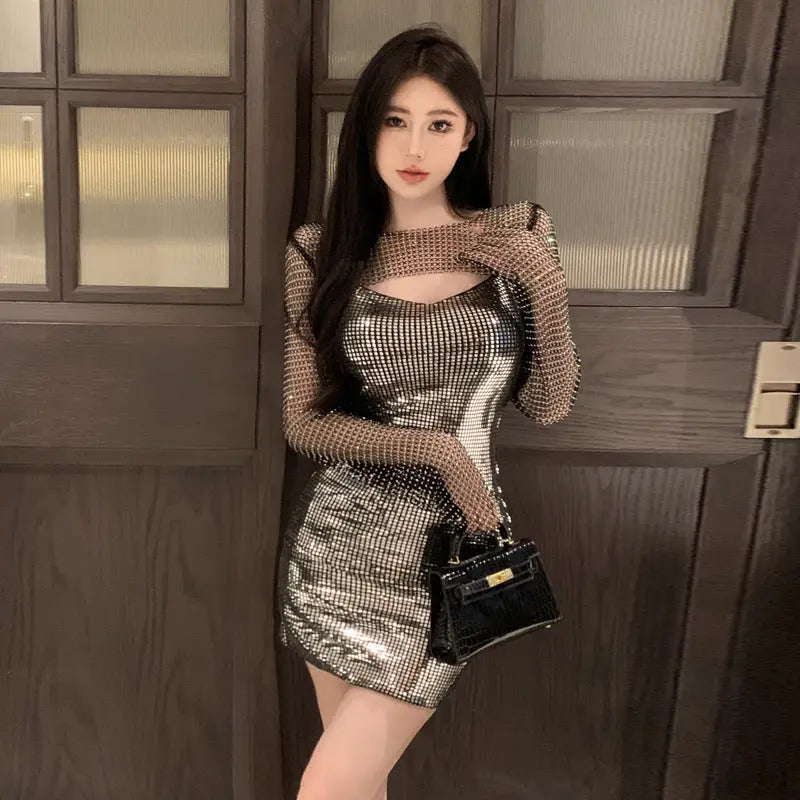 Women's Clothing Net Drill Sun Protection Clothing Sequin Sling Dress SuitÂ