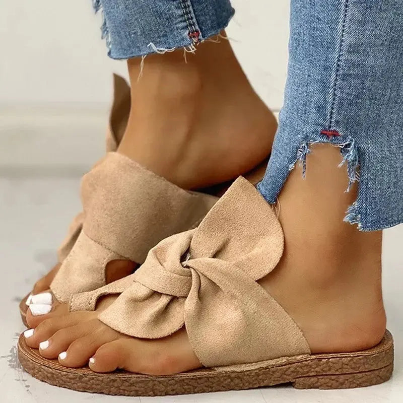 Women's Suede Bow Sandals Plus Size Beach Sandals And SlippersÂ