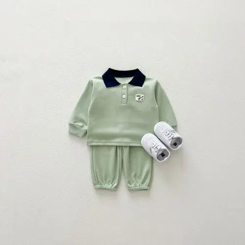 Casual and Versatile Two-Piece Set: Print Top Polo Top and Pants forÂ
