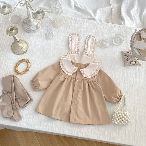 Spring and Autumn Rabbit Design Long-sleeved Dress with Ear Collar forÂ