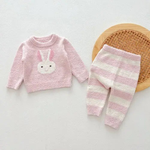 Cute and Versatile Two-Piece Set: Round Neck Fleece Top and Pants forÂ