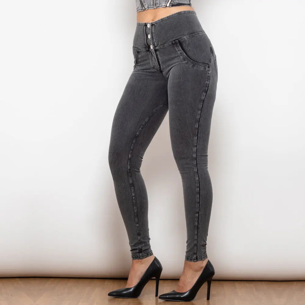 Shascullfites Melody Grey Lift Jeggings Button Up Women Jeans Butt Lift Jeans Women Pants Shaping Jeans High Waist Pencil Pants 