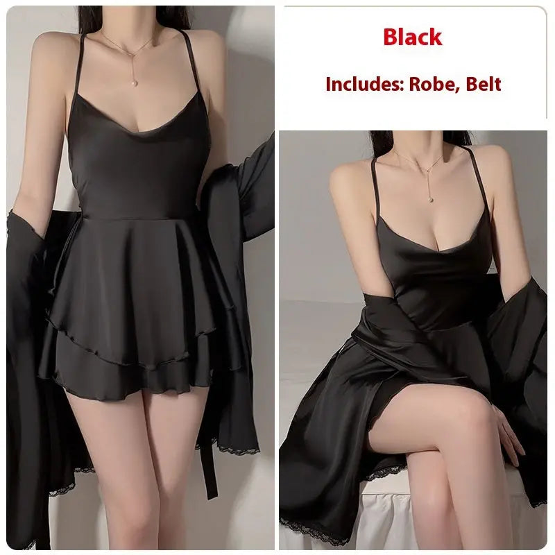 Underwear Pure Lace Slip Nightdress Outerwear Gown Homewear Suit 