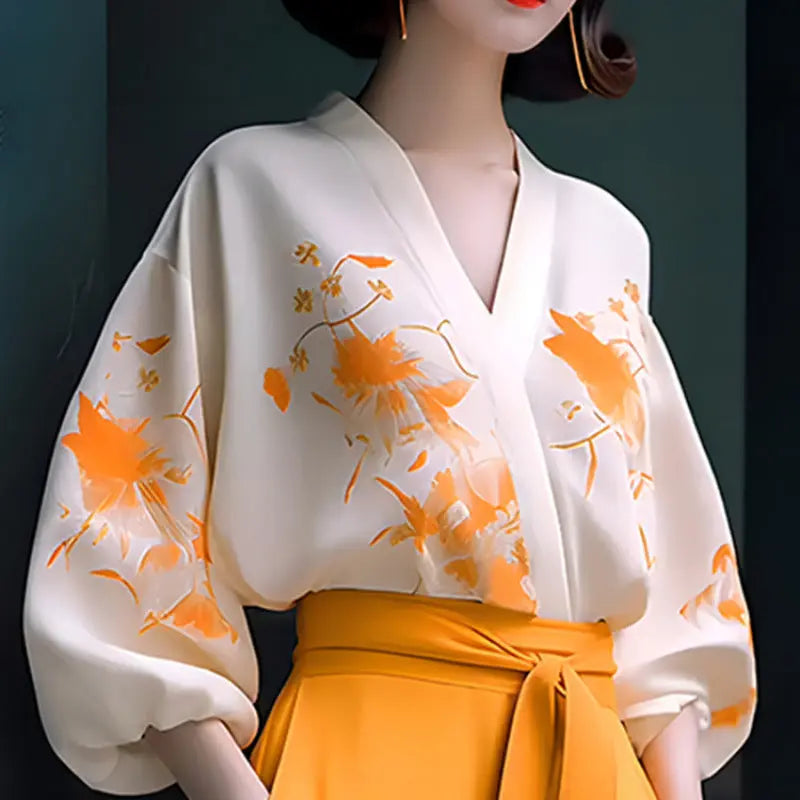 Fashionable Retro High-end Slimming Wear Flab Hiding Shirt Wide-leg Pants Suit Two-piece Set Women 