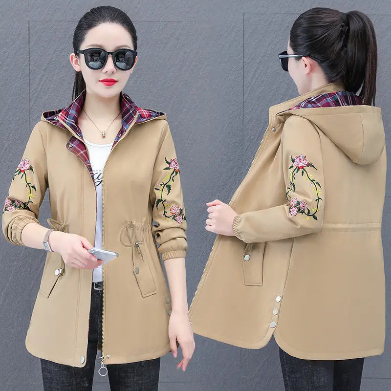 Women's Mid-length Hooded Detachable Trench Coat 