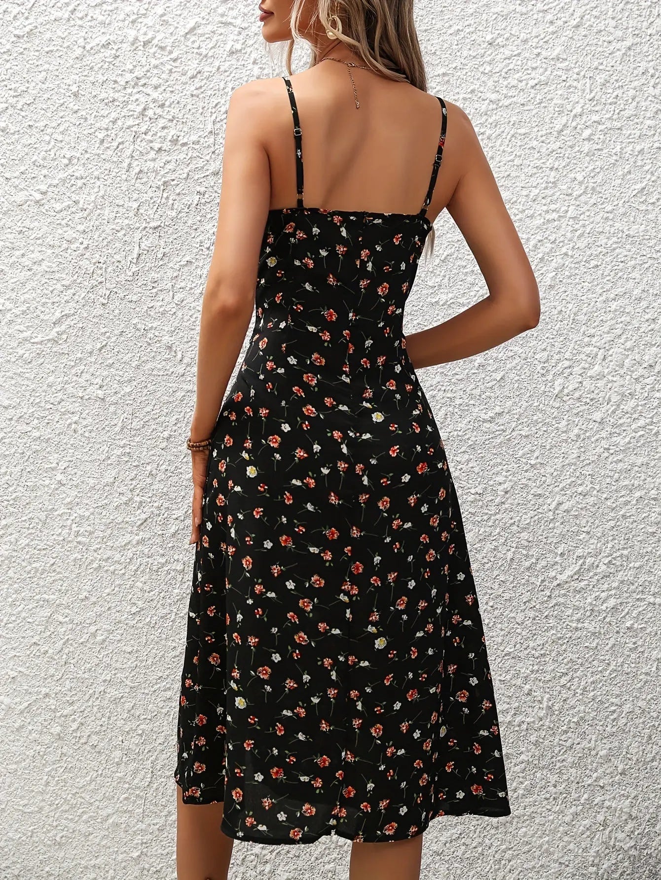 New Polka Dot Print Suspender Dress Summer Sexy Slit Long Dresses For Womens Clothing 
