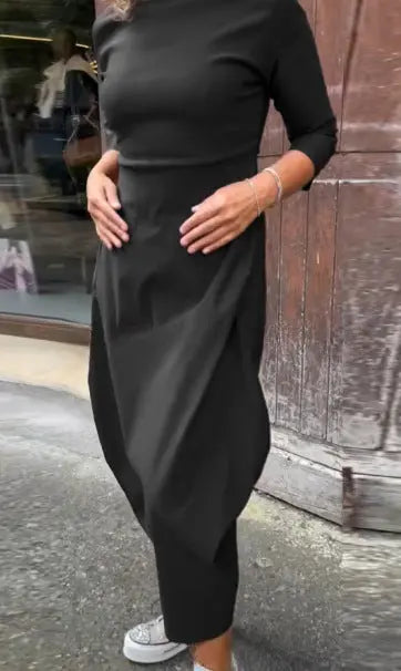 Autumn And Winter New Solid Color Long Sleeve Casual Dress 