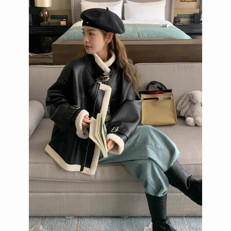 Motorcycle Clothing Coat Lamb Winter Loose 