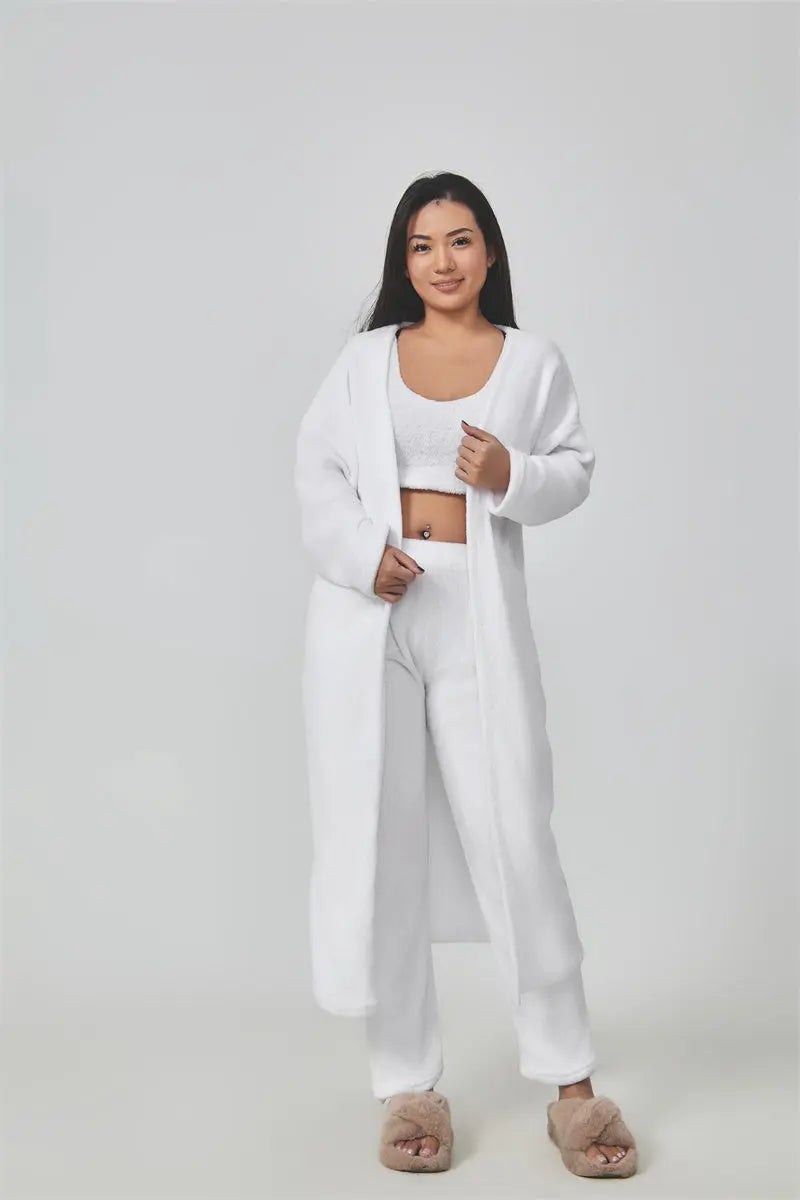 Cozy Pajama Set, 3 Piece Lounge Set, Cute Loungewear, Warm Suit Sets, Matching Set, Lounge Set, 3 Piece Pant Sets, Women Winter Dress 
