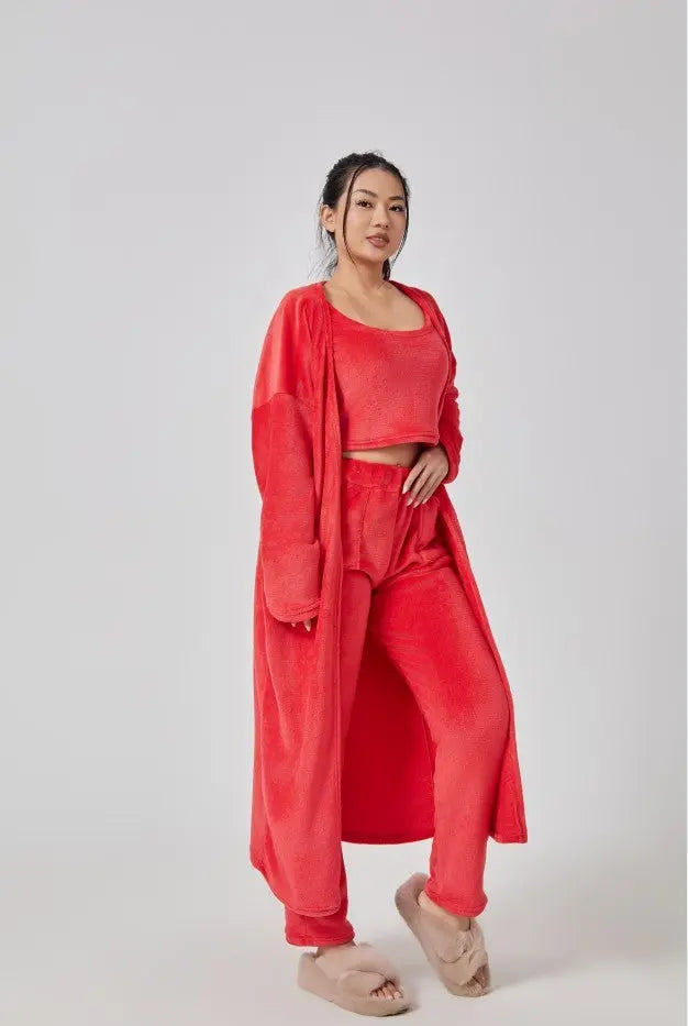 Cozy Pajama Set, 3 Piece Lounge Set, Cute Loungewear, Warm Suit Sets, Matching Set, Lounge Set, 3 Piece Pant Sets, Women Winter Dress 