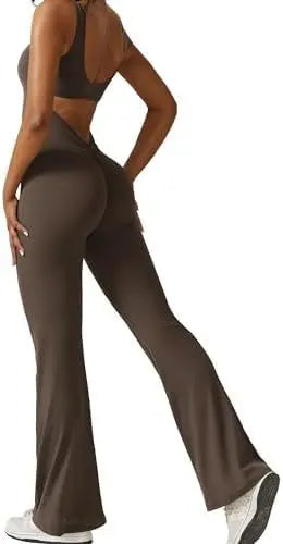 Women Sleeveless Flare Jumpsuits Fitness Yoga Long Pants 