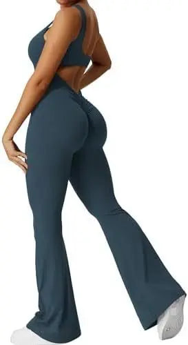 Women Sleeveless Flare Jumpsuits Fitness Yoga Long Pants 