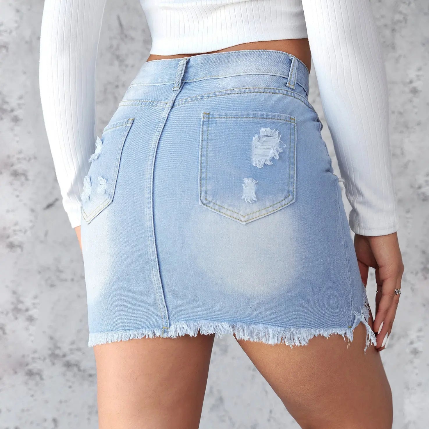Slim-fit Ripped Denim Skirt For Women 