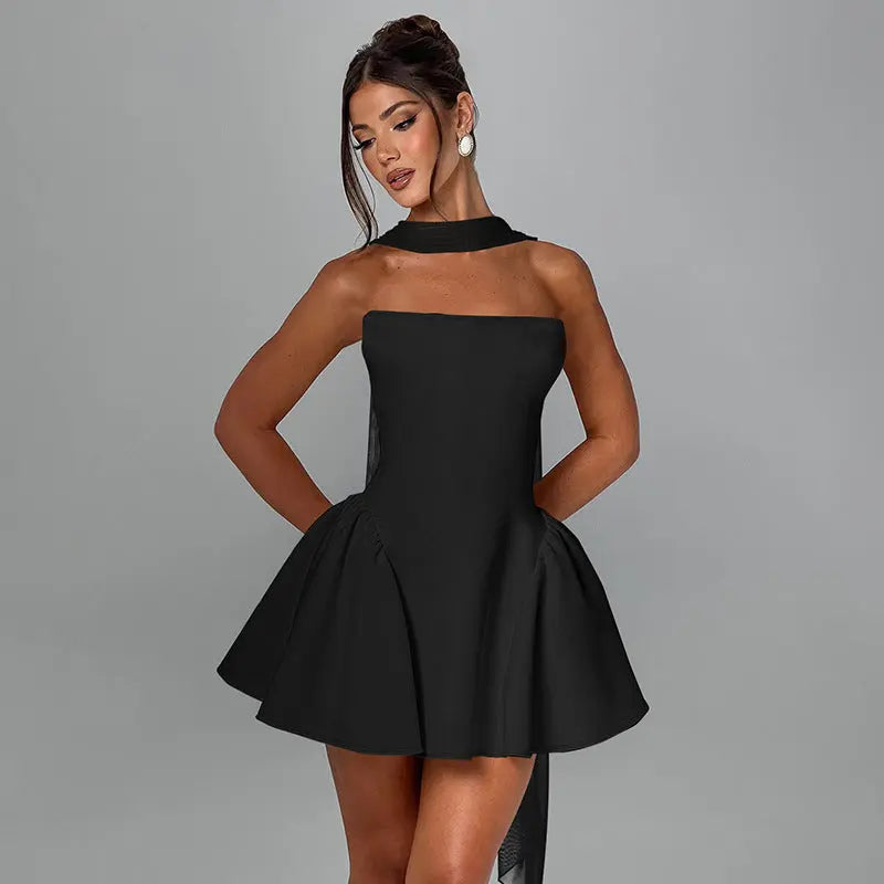 Sexy Tube Top Dress With Back Zipper Design Ins Fashion Short Dress For Party Clothing Women 
