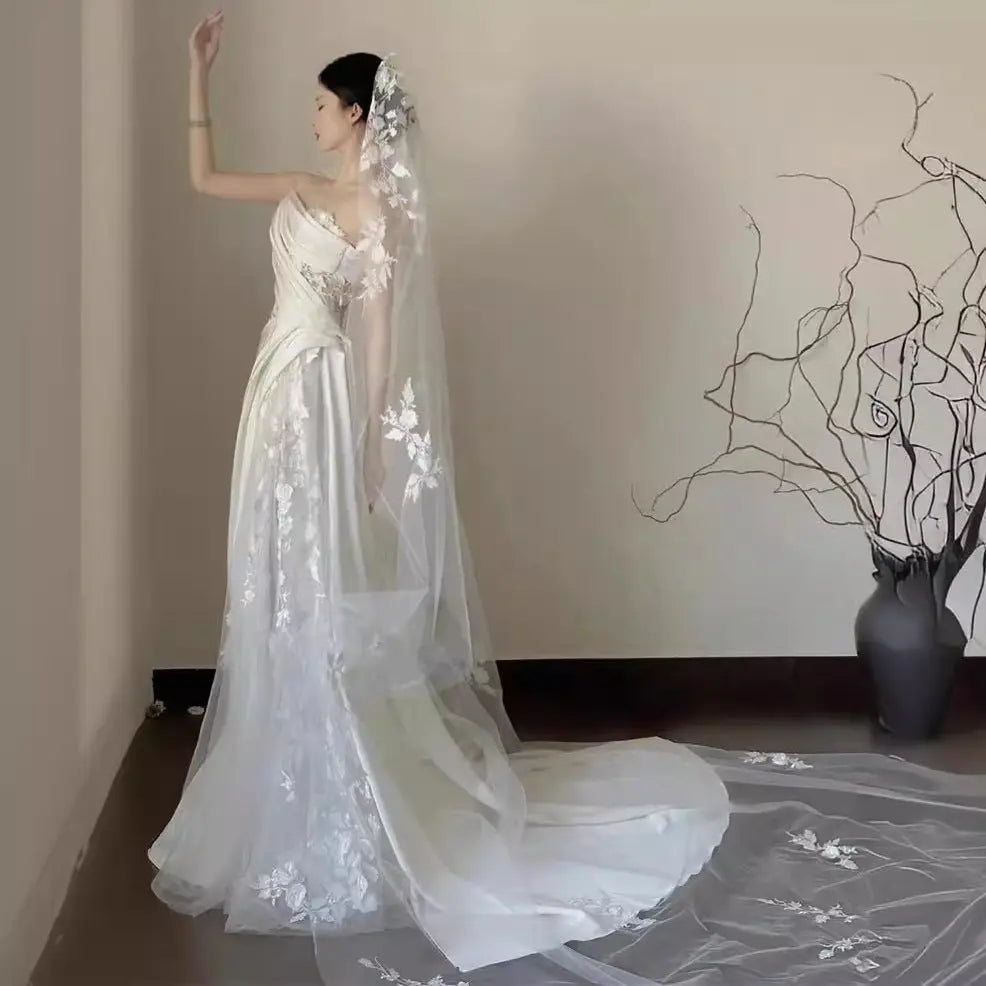 Satin Lace Wedding Veil Tube Top Fishtail Wedding Dress  Satin Lace Wedding Veil Tube Top Fishtail Wedding Dress Satin Lace Wedding Veil Tube Top Fishtail Wedding Dress