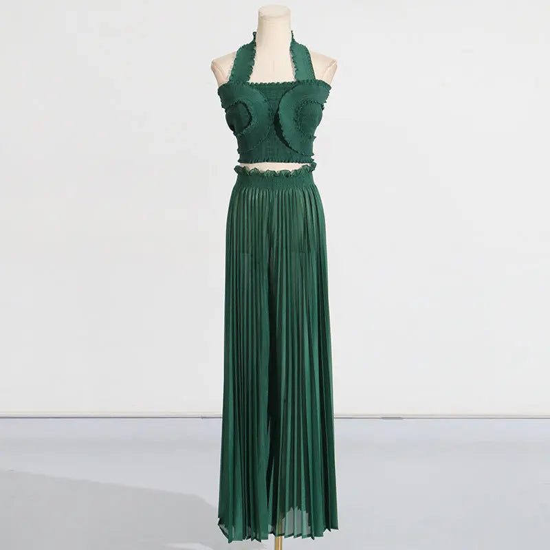 Design Tube Top High Waist Pleated Wide-leg Trousers 