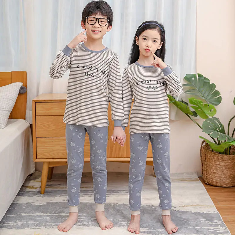 Children's Long Johns Top & Bottom Set Suit Pure Cotton Spring And Autumn Cotton Jersey Base Girls And Boys 