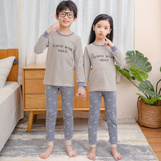 Children's Long Johns Top & Bottom Set Suit Pure Cotton Spring And Autumn Cotton Jersey Base Girls And Boys