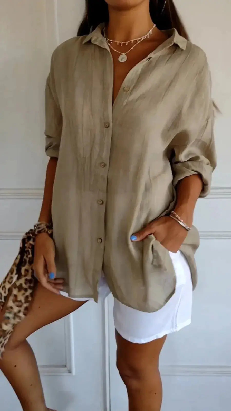 Lapel Long Sleeve Shirt Women's Single-breasted Pleated Shirt 