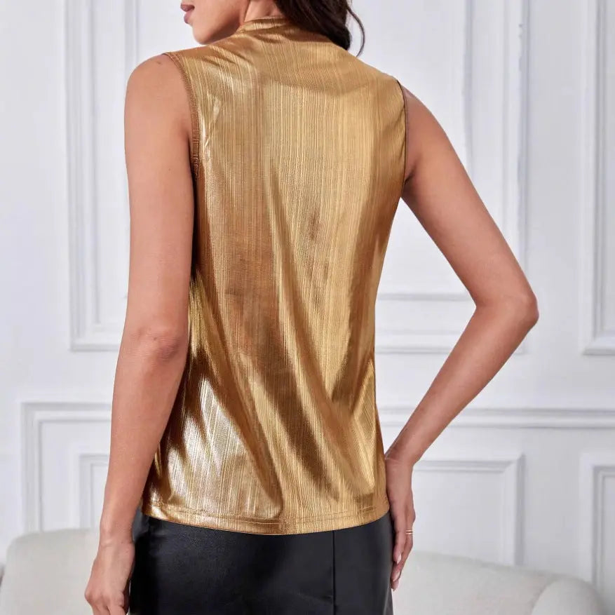 European And American Style Metallic Shirt V-neck Women 