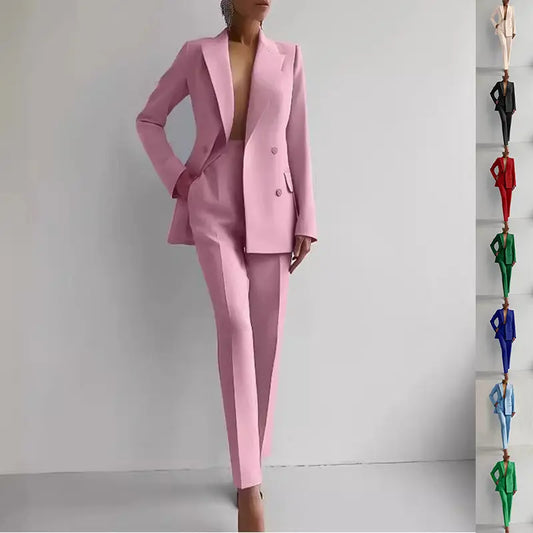 Casual Suits Fashion Long Sleeve Single-breasted Jacket Top And Slim Fit Trousers Women's Business Suits 