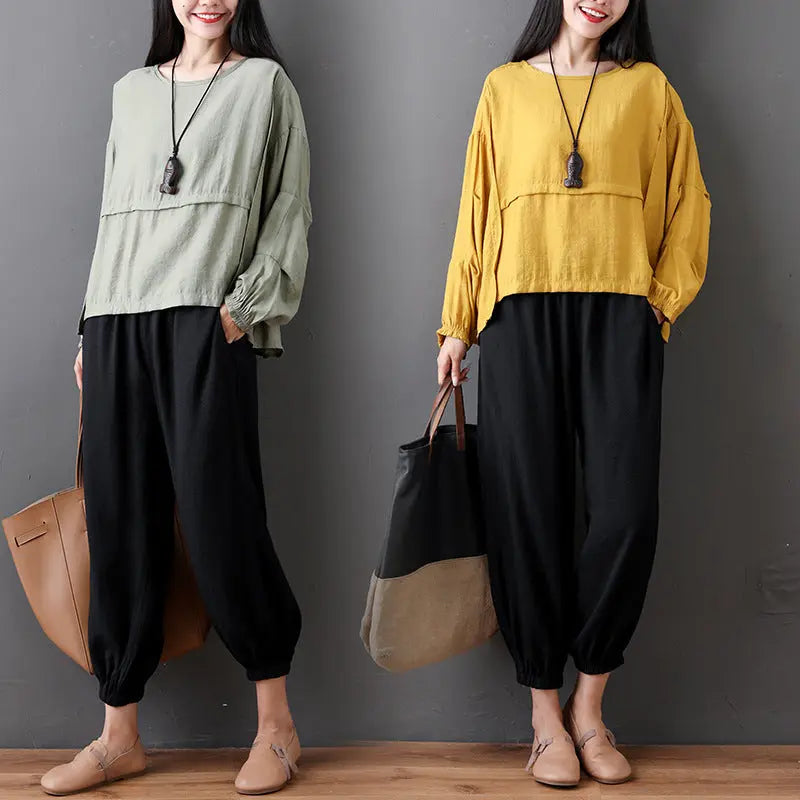 Fashion, Loose, Casual, Fat, Thin, Top, Wide-Legged, Two-Piece Pants 