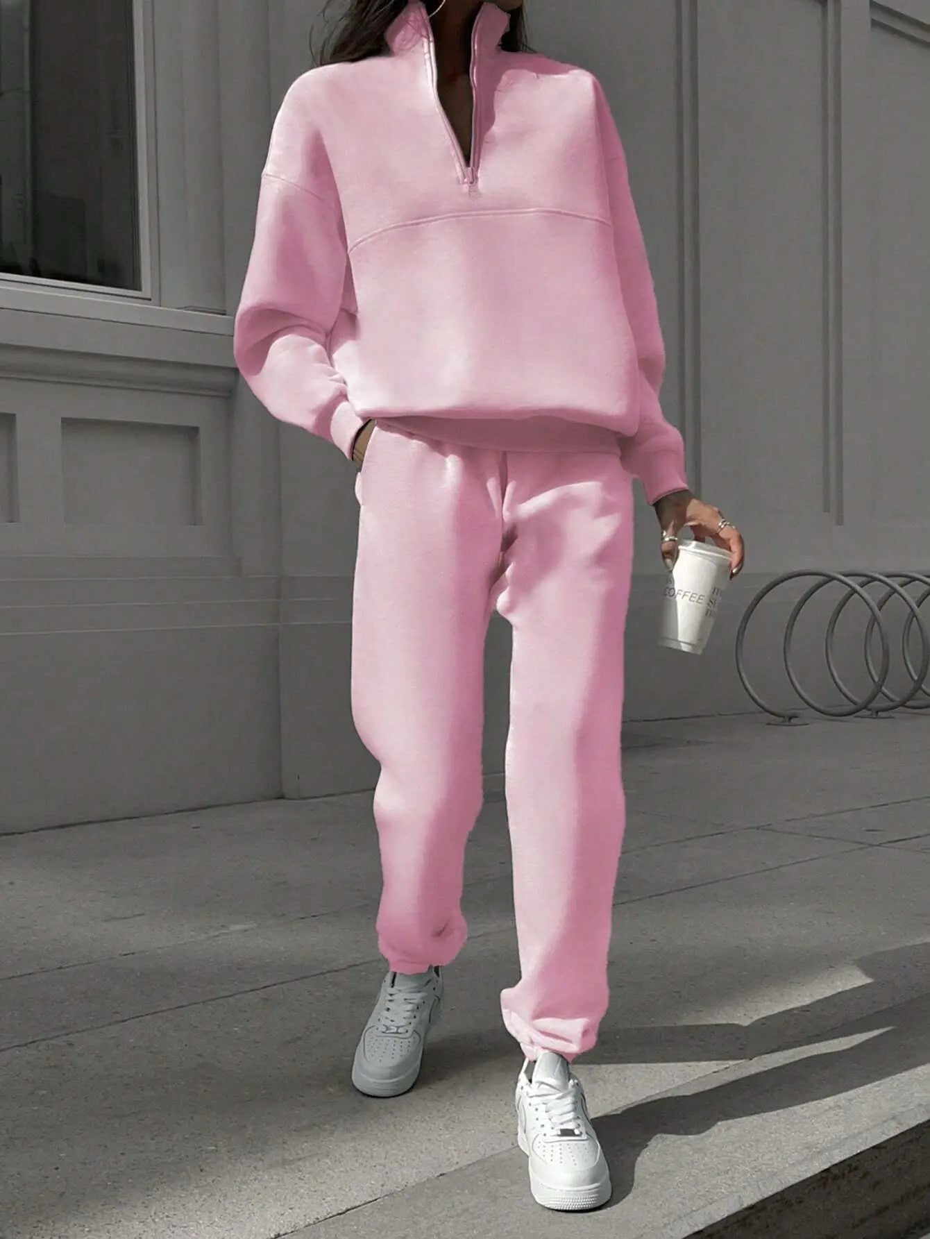 Long-sleeved Sports Sweatshirt Suit Fashion Stand-up Collar Zip-up Top And Elastic Band Trousers With Pocket Srping Fall Clothing For Women 