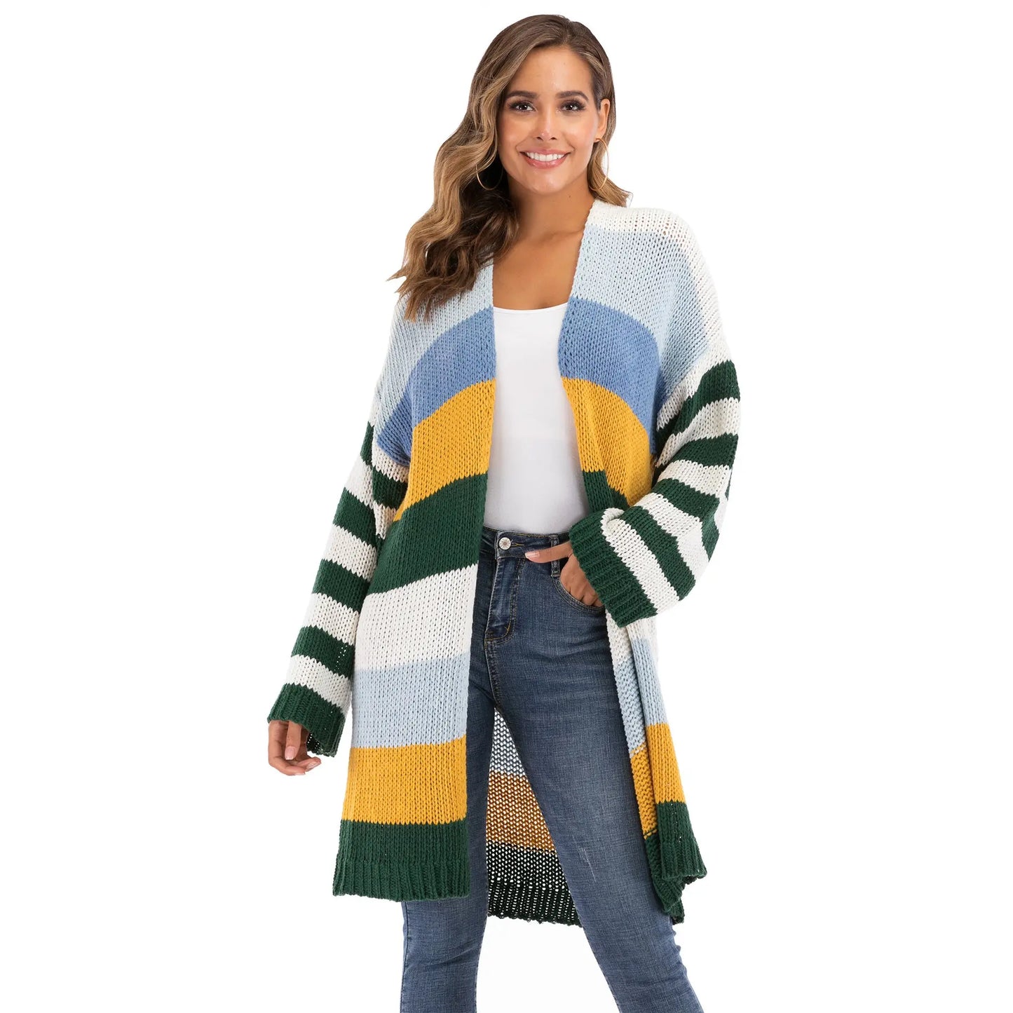 Women's Contrast Color Striped Cardigan Jacket 