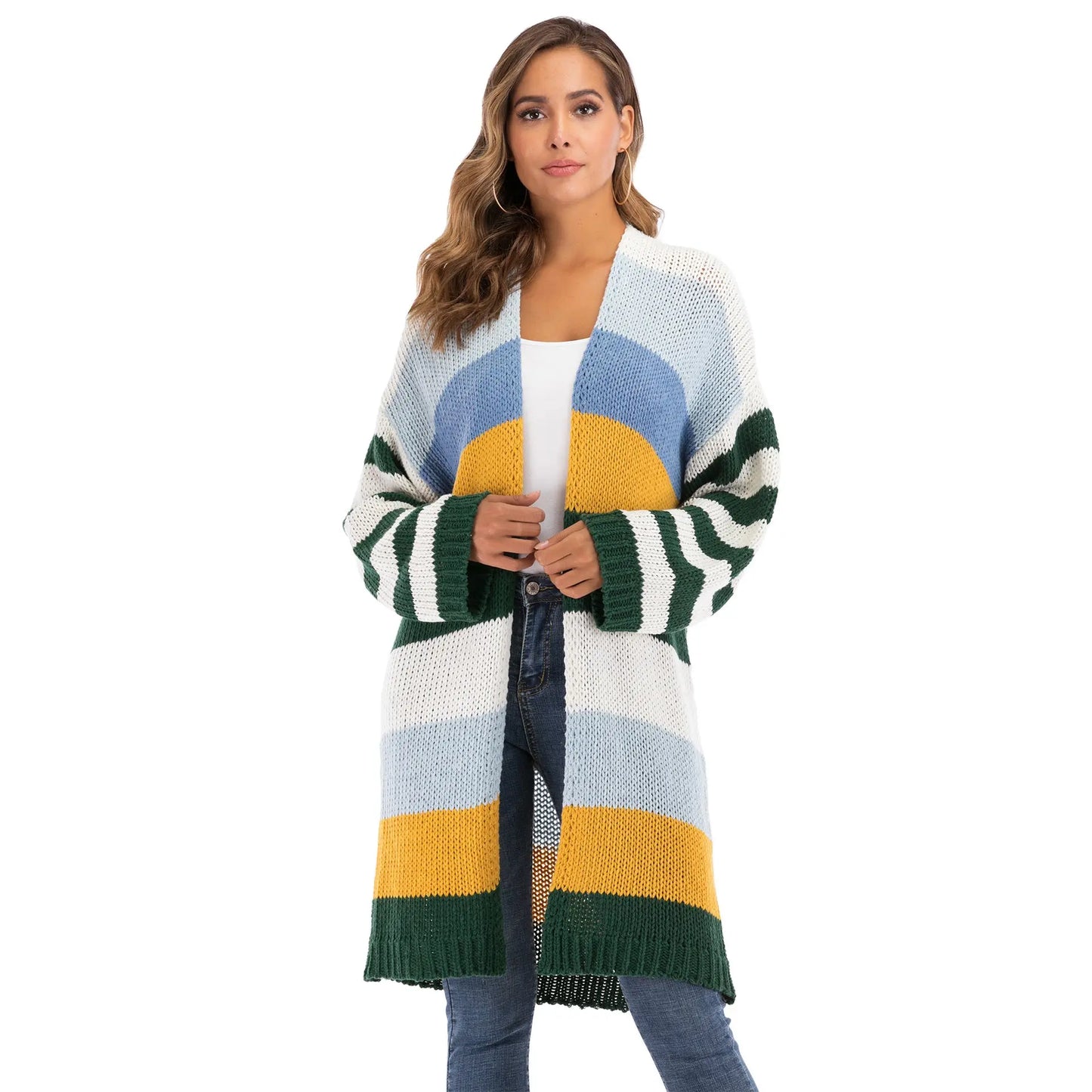 Women's Contrast Color Striped Cardigan Jacket 