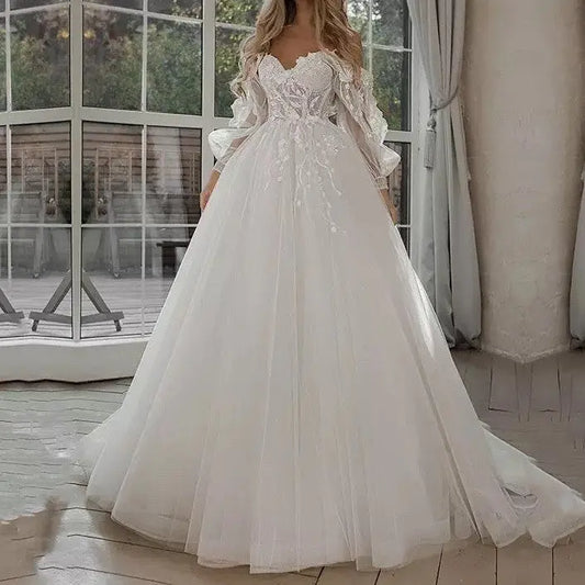 Boho Bride Gown Puff Sleeve Off Shoulder Wedding Dresses 