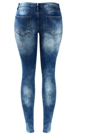 Stretch cotton hole pencil feet jeans women 