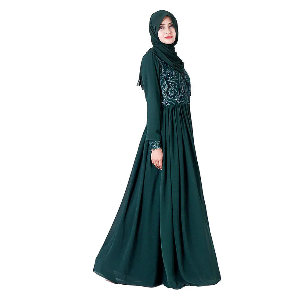 Embroidered Muslim Lace Long Sleeve Dress 
