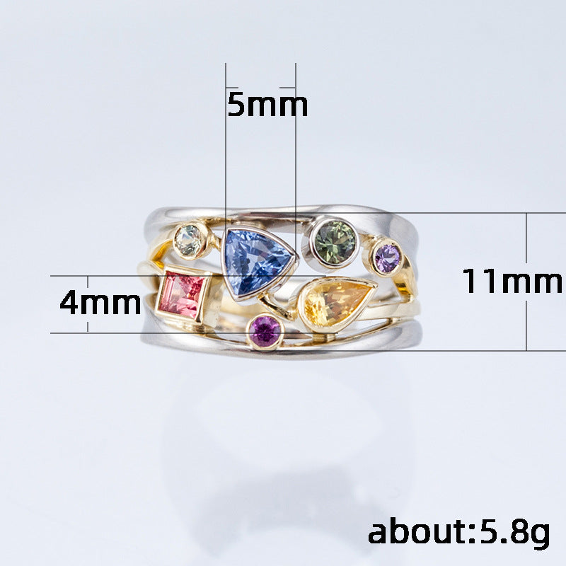 Inlaid Zircon Wavy Lines Exquisite Multicolor Geometric Pattern Women's Ring